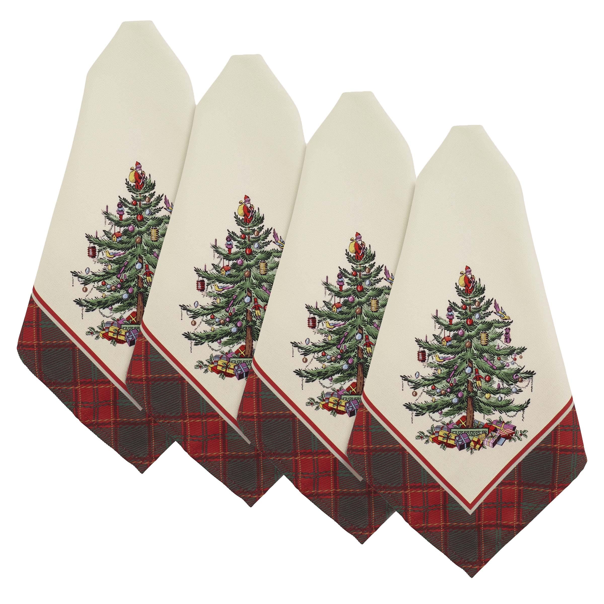 Spode Avanti Linens Tenda Da Doccia Natalizia 72x72 Cm - Albero Di Natale E Motivo Scozzese Tartan - Multicolore