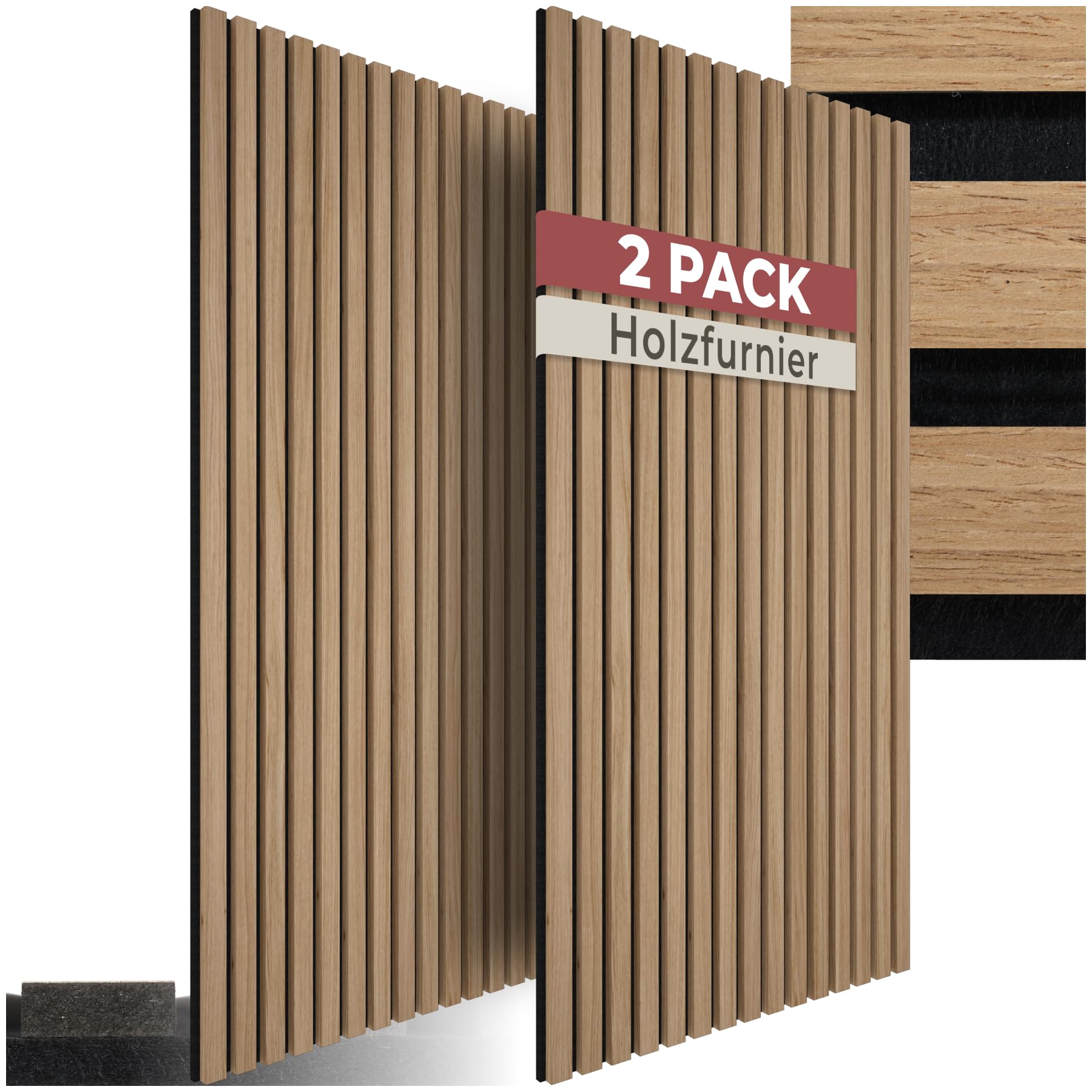 tectake® Akustikpaneele Echtholzfurnier 2er Set, Schallschutz, MDF Schallabsorber für Wand, Schalldämmung, Schallschutzplatten, Schalldämmplatten, Raumakustik, Geräuschdämmung, Wandpaneele - Eiche