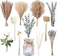 Vista 2 de Arreglo de flores artificiales con jarrón, piezas centrales de decoración para mesa, decoración floral de zacate de las pampas, decoraciones de mesa