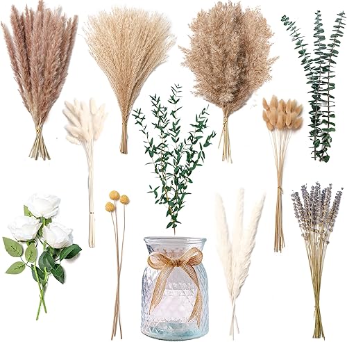 Miniatura 2 de Arreglo de flores artificiales con jarrón, piezas centrales de decoración para mesa, decoración floral de zacate de las pampas, decoraciones de mesa