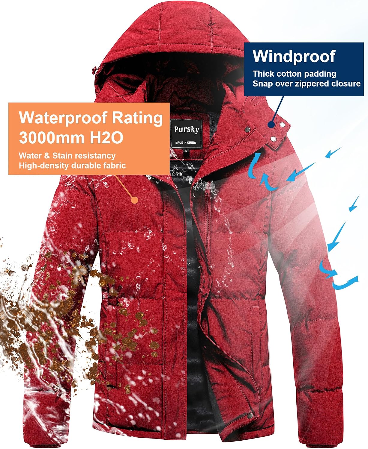 Pursky Women's Warm Winter Thicken Coat Waterproof Cropped Jackets Parka With Removable Hood