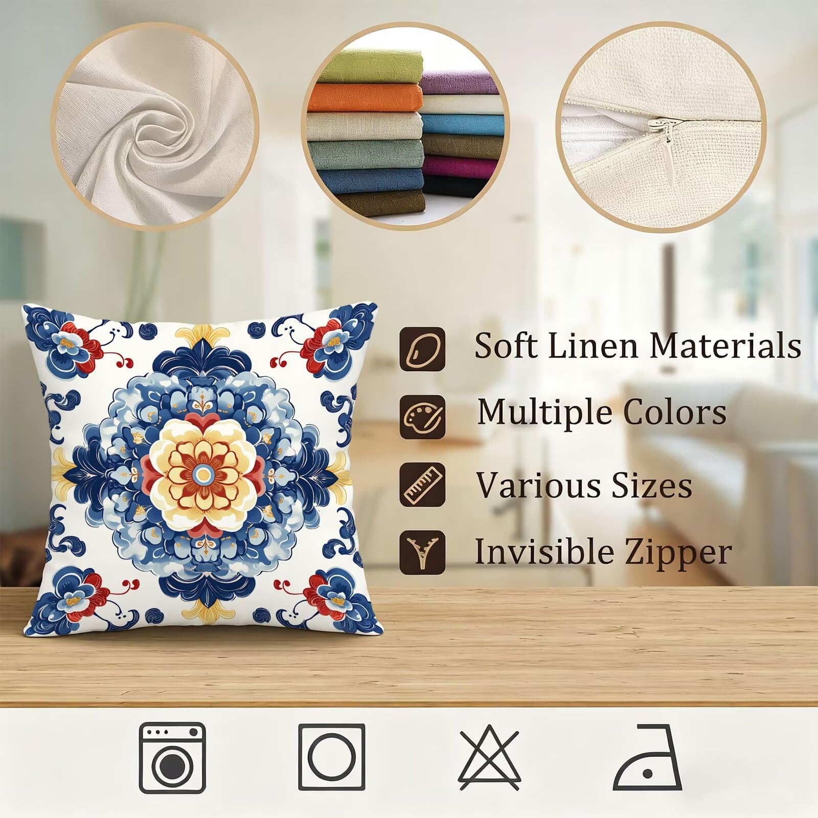Azul Funda Cojin 60x60 Bohemia Funda Almohada 60x60 Cojines Sofa Súper Suave Fundas Cojines Decorativos Fundas Almohadas 4 Piezas Almohada Cervicales y Cuello, para Hogar Cama Salon Decoracion E - 741