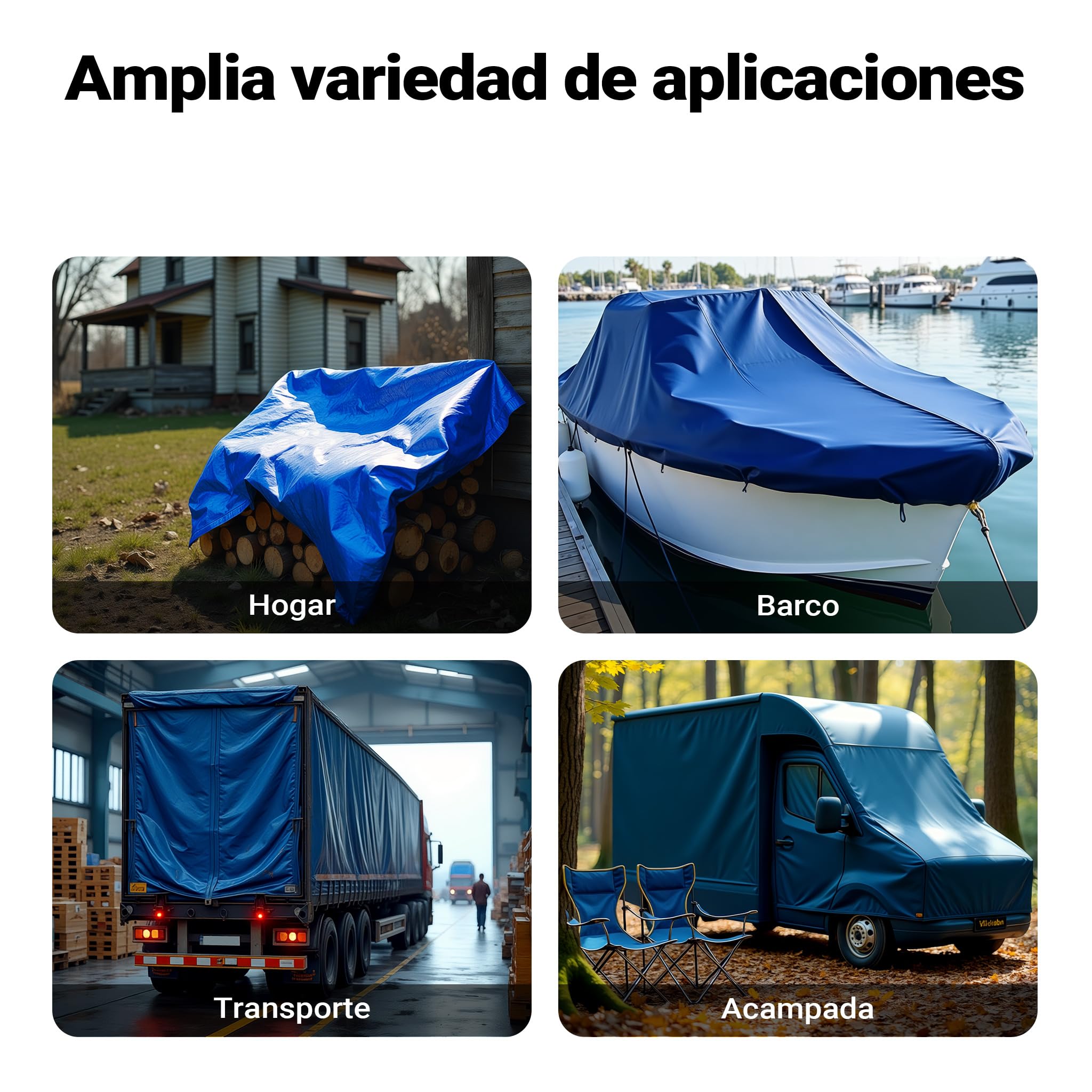 Wiltec Lona Impermeable Azul 7 x 6 m con Ojales de Aluminio, 240 g/m² Resistente a los Rayos UV, Moho y desgarro, de Polietileno con Bordes Reforzados, Ideal para Exteriores