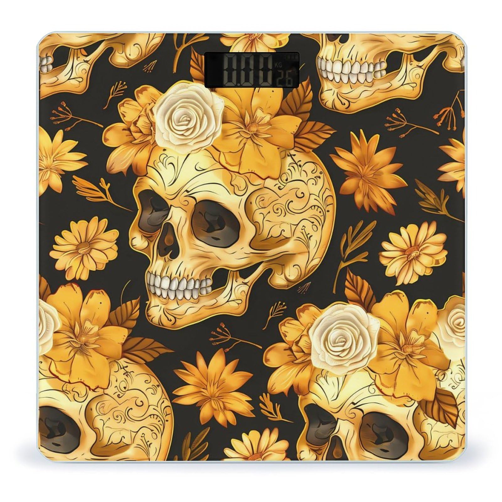 Golden Flower Skull Scale for Body Weight Bathroom Digital Body Weight High Precision Scale for Home Office