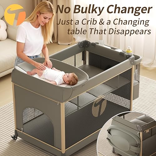 Miniatura 2 de Moisés portátil 4 en 1 para bebés y corralito para bebé, convertible con cambiador de pañales, cuna de viaje plegable para recién nacidos a niños