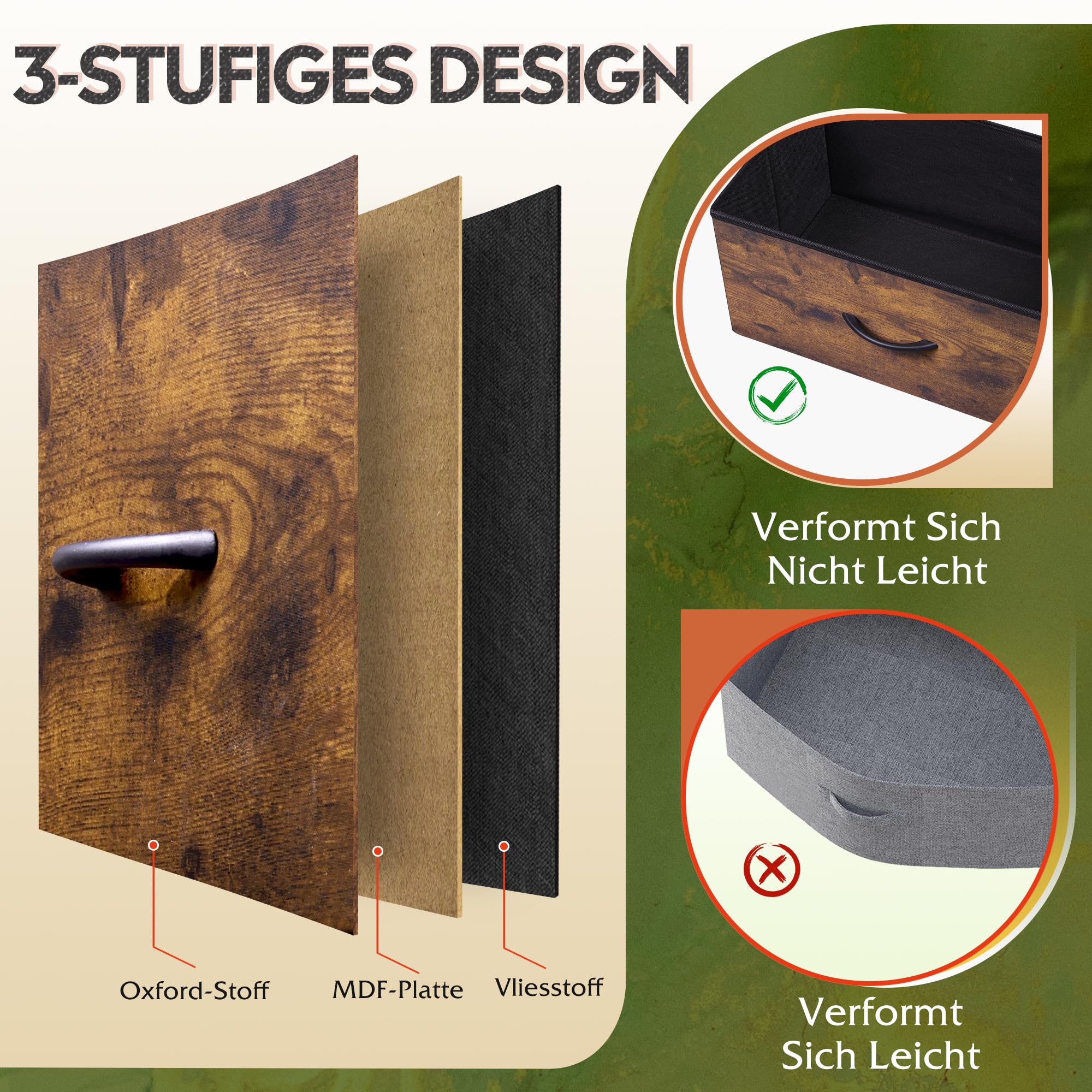 WLIVE Kommode mit 9 Schubladen aus Stoff, Kommodenschrank für Schlafzimmer, Kommode Wohnzimmer, mit Stabiler Stahlrahmen, Vintagebraun-Schwarz