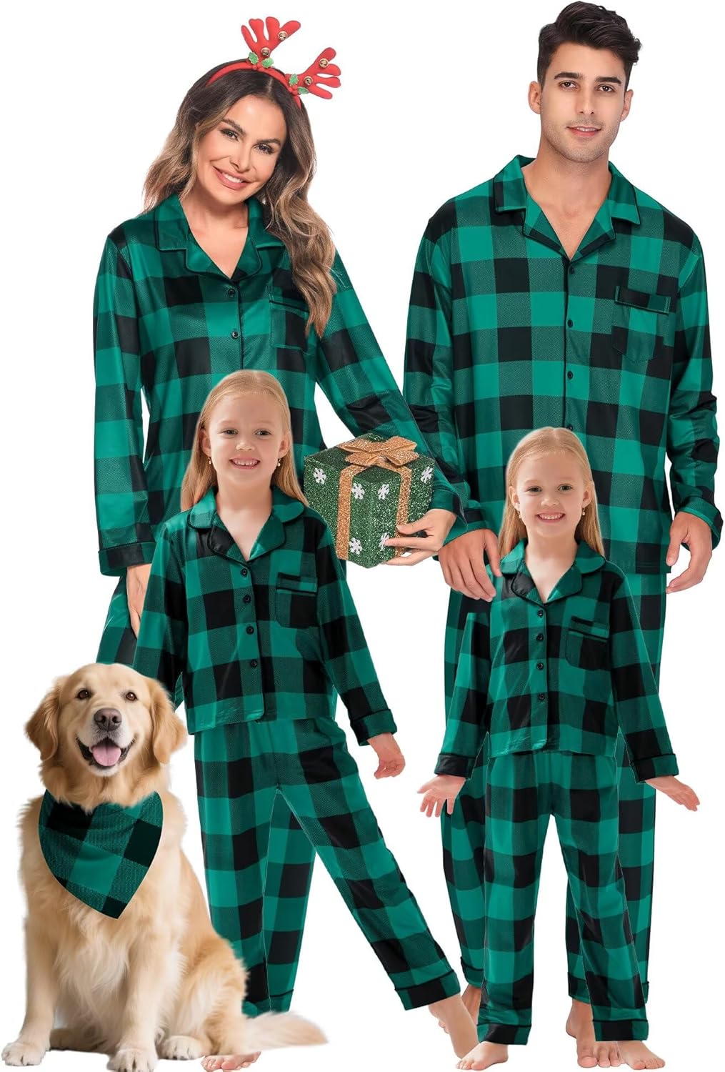 SWOMOG Matching Family Christmas Pajamas Set Long Sleeve Festival Party Pj Set Button-Down Sleepwear