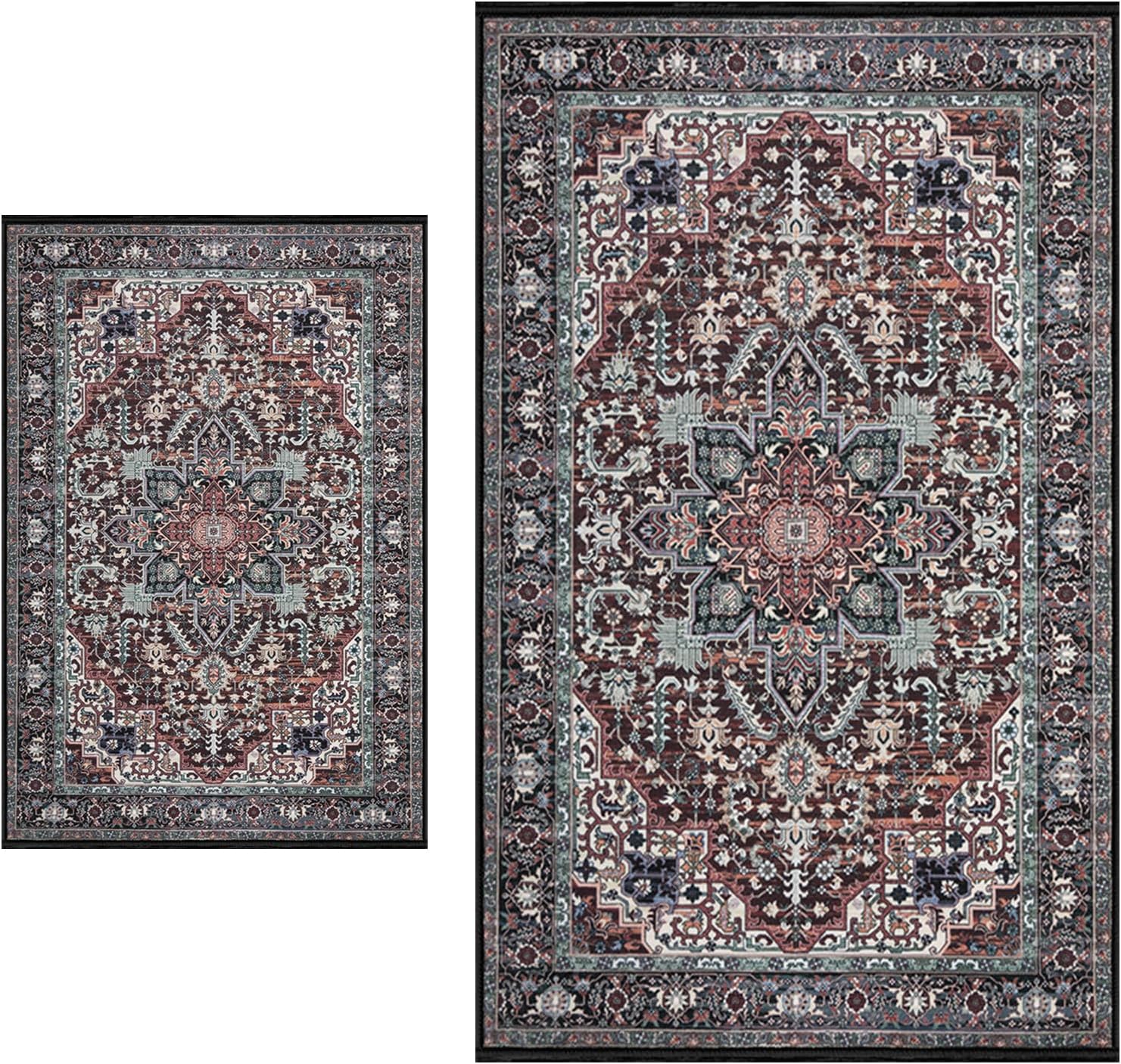 SERISSA 2x3 and 3x5 Washable Non-Slip Area Rug, Soft Low-Pile Vintage Indoor Carpet