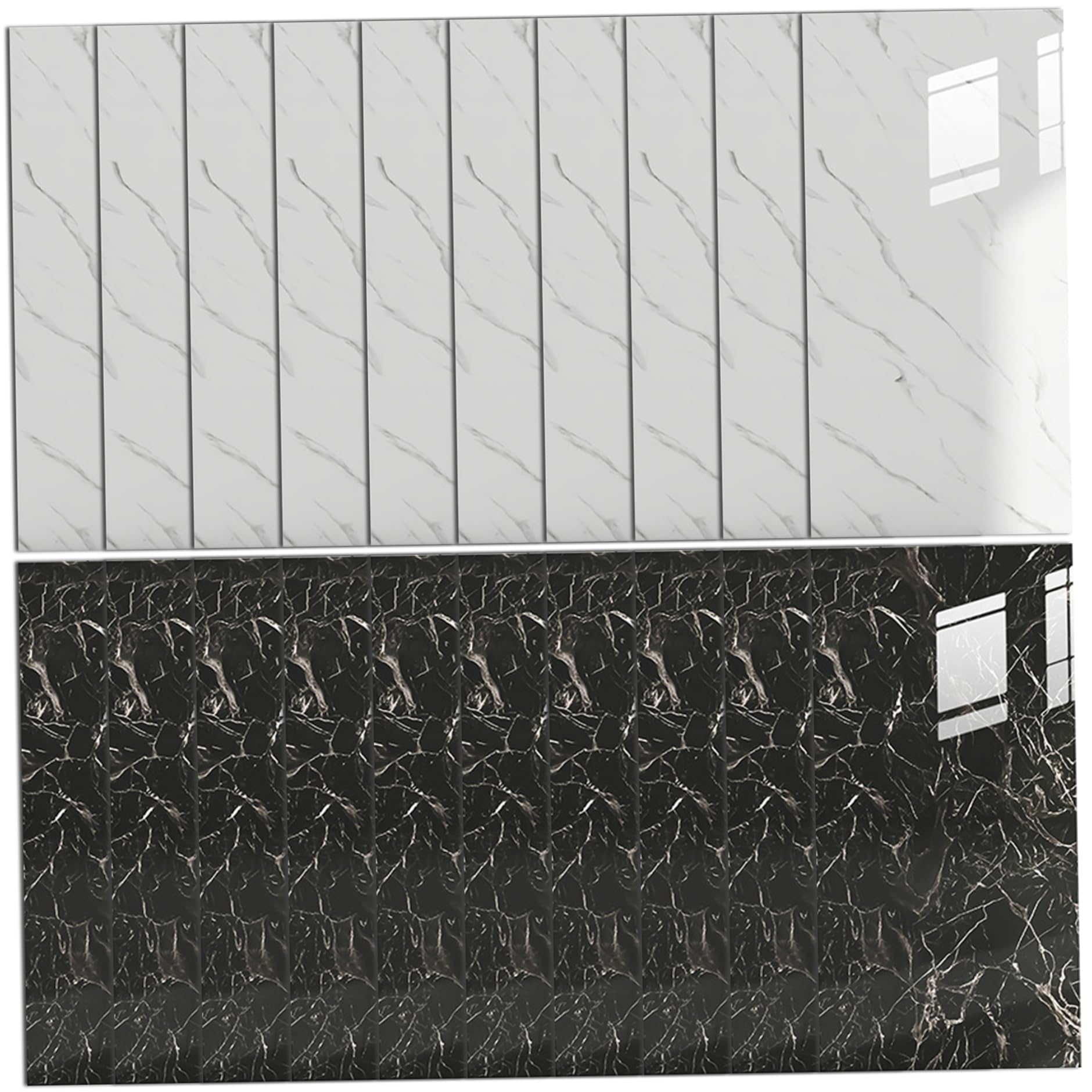 10 pannelli da parete staccabili e adesive, 30x61 cm, impermeabili, con effetto marmo, adesivi per piastrelle in PVC per cucina e bagno, bianchi