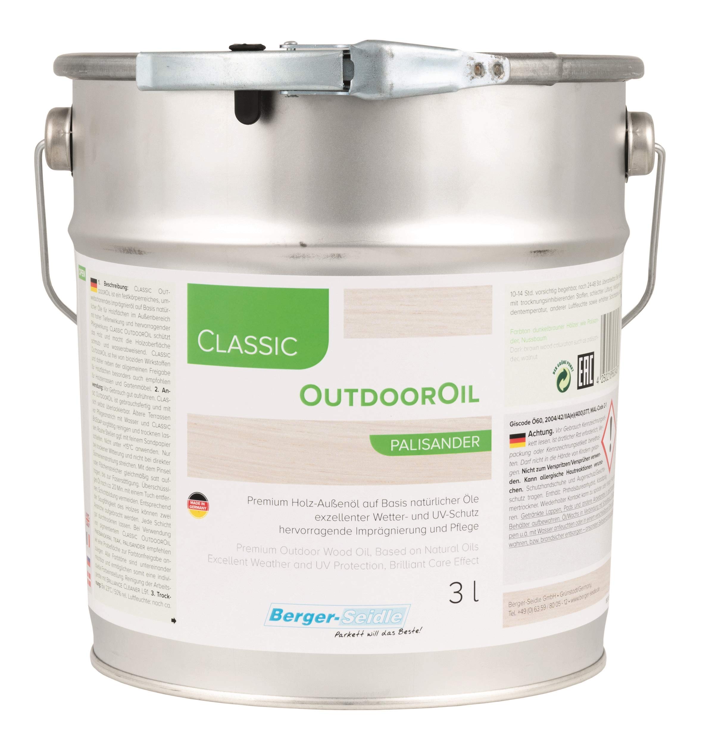 Palatina Werkstatt ® | Berger-Seidle Outdoor Oil | Impregnación profunda para exterior | 1 o 3 litros | protección de madera perfecta para la terraza o muebles de jardín (3 litros, palo de rosa)