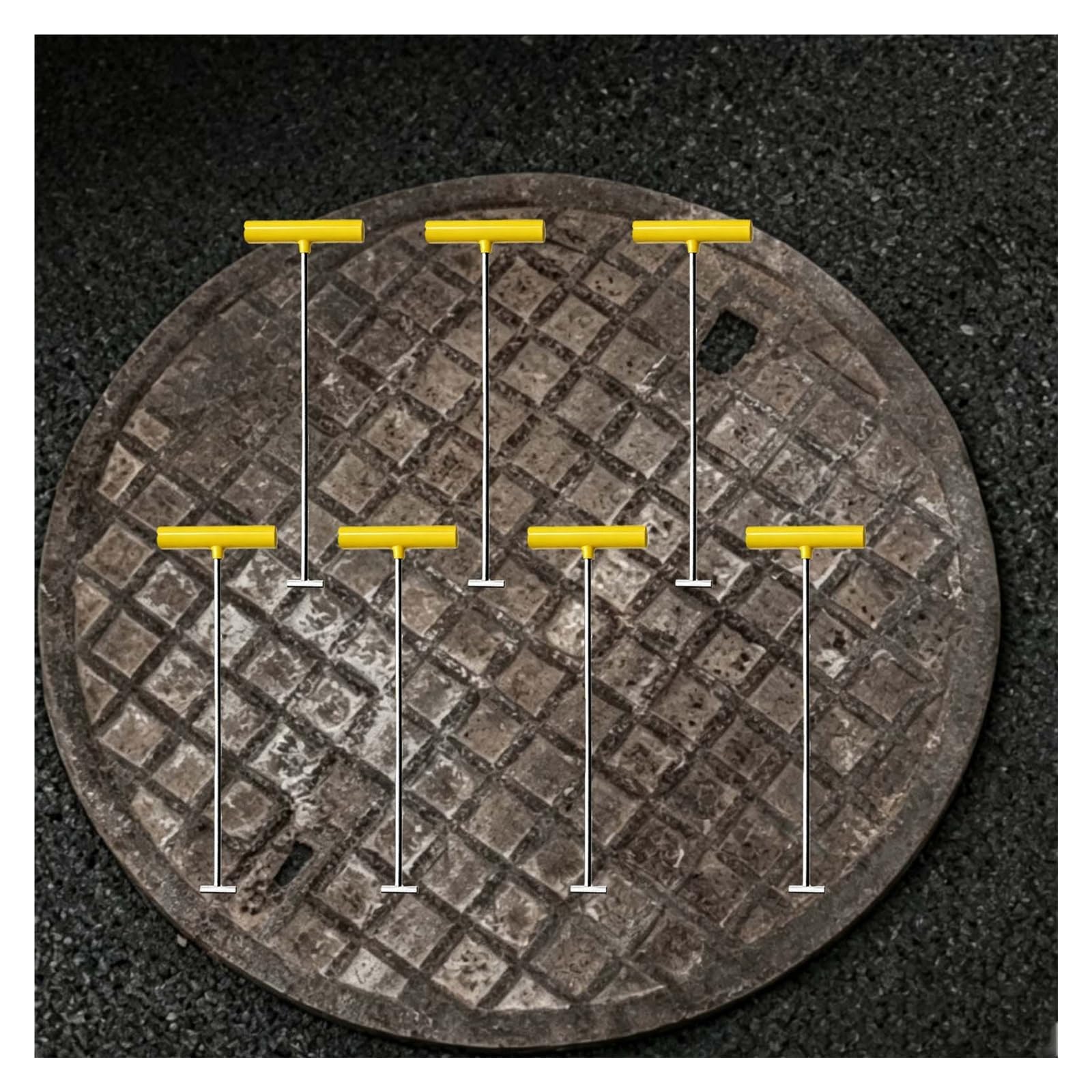 3 5 7 Szt Łom Stal Nierdzewna Podnośnik Pokrywy Szamba | Narzędzie podnoszenia z żółtym uchwytem, ​​studnia nawadniania/pokrywa wód gruntowych(7 Pcs,19 inch (48cm))