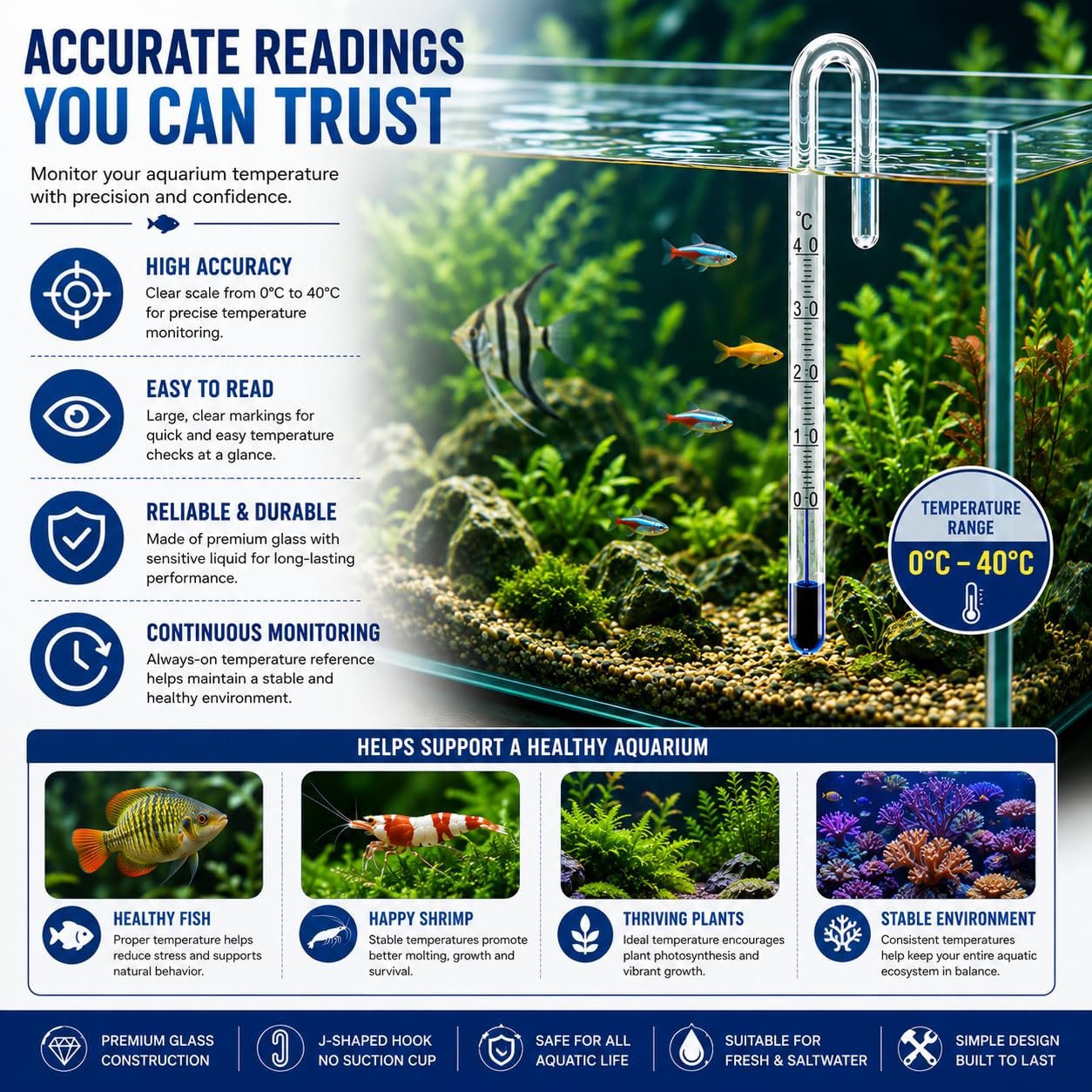PetzLifeoworld Aquarium Fish Tank Hanging Thermometer No Sucker Needed | Accurate Reading 3