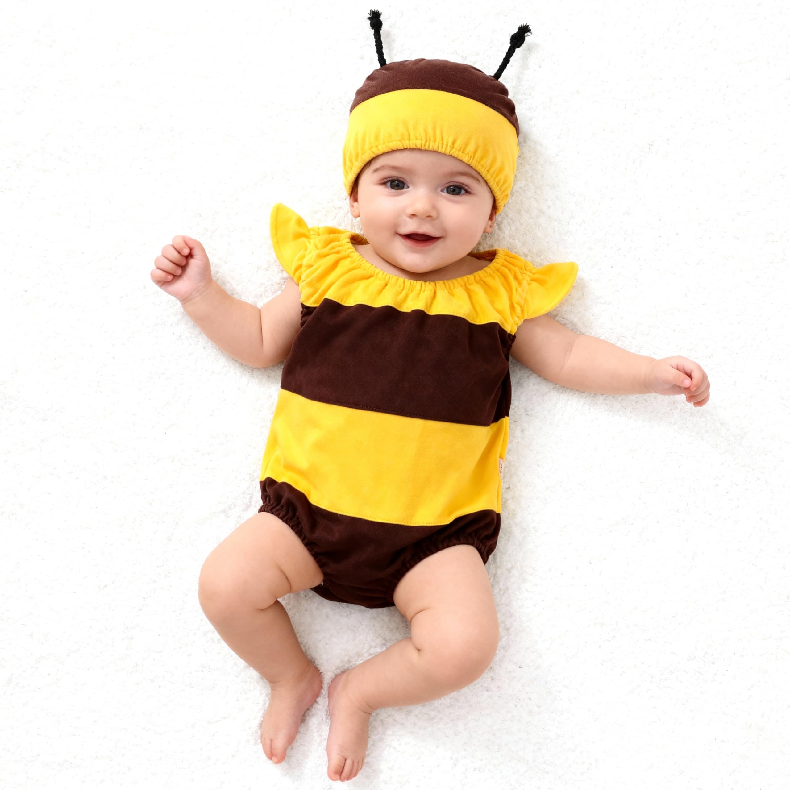 Beipegin Baby Clothes Girl Boy Newborn Outfit Romper Honey Bee Ladybug Short Sleeve Top Bodysuit with Hat 0-9 Months