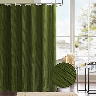 Olive Dark Green Crumpled Shower Curtain, Textured Heavy Duty 150GSM Fabric, Hotel Luxury Bathroom Decorative Waterproof Curtian 72x72 Inch with 12 Hooks