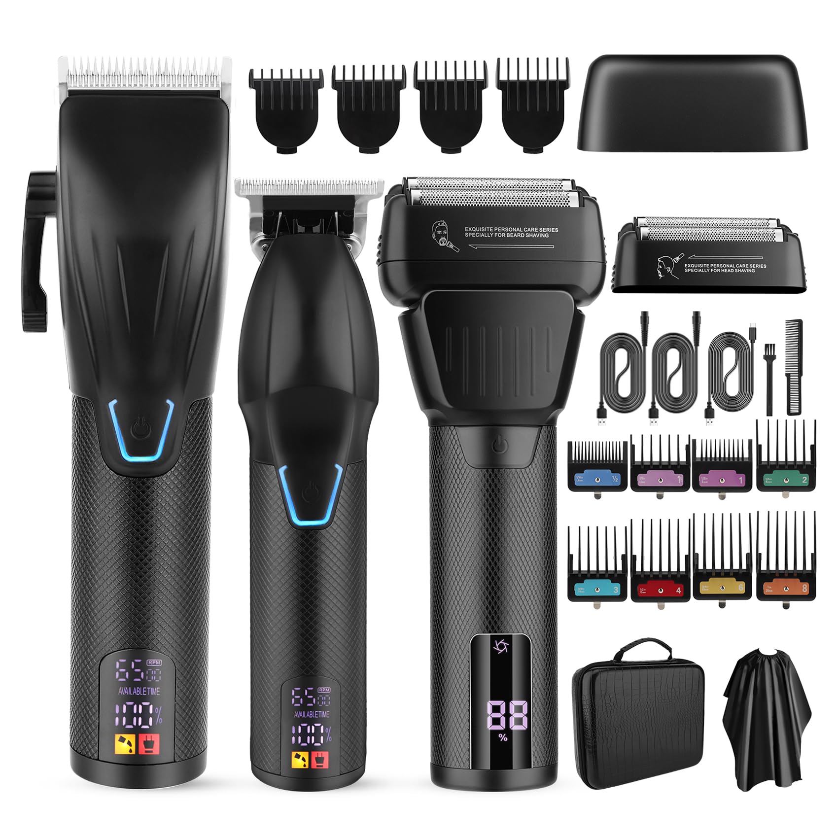 Hair Clippers for Men Professional, Professional Barber Clippers and Trimmer Set Electric Razor Foil Shavers for Men Cordless Clippers for Hair Cutting, LCD Display/Travel Case, Gifts for Men
