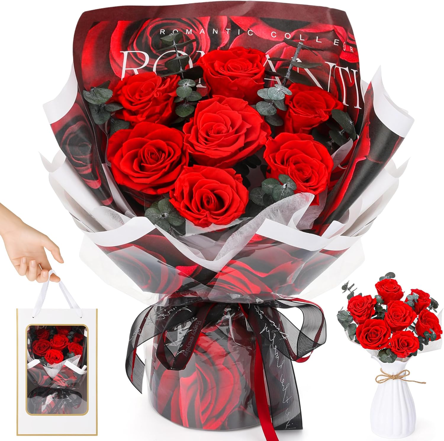 NYSALLA 7 Forever Flowers for Delivery,Preserved Flowers Roses Bouquet,Sophisticated Packaging Preserved Flower Bouquet for Mother's, Mom,Wife Anniversary Birthday Gifts or Room Decor