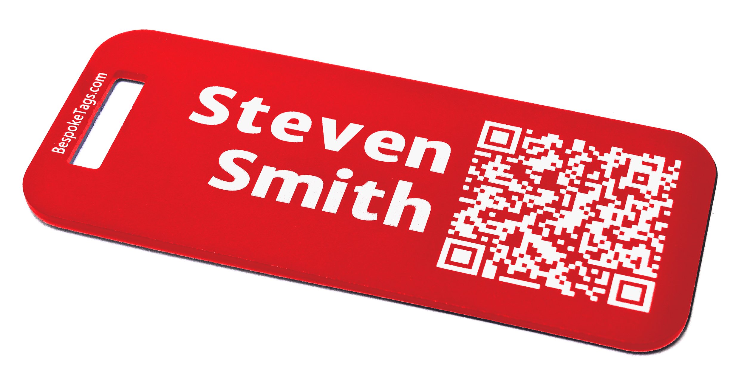 Custom Metal Luggage Tag - Customized Engraved Info & QR Code (Small, Red)