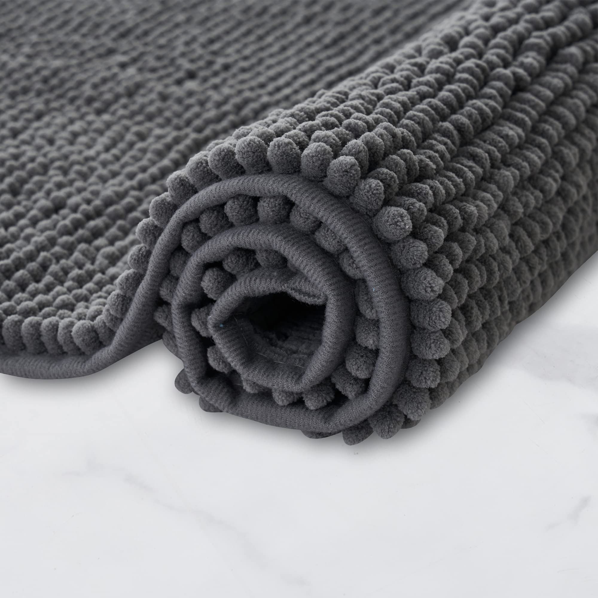 Ensemble 3 Pièces Tapis De Bain Chenille Antidérapant – Jean Bleu, Ultra Doux Et Absorbant (Grand 20x32", Moyen 16x24", U 20x20")