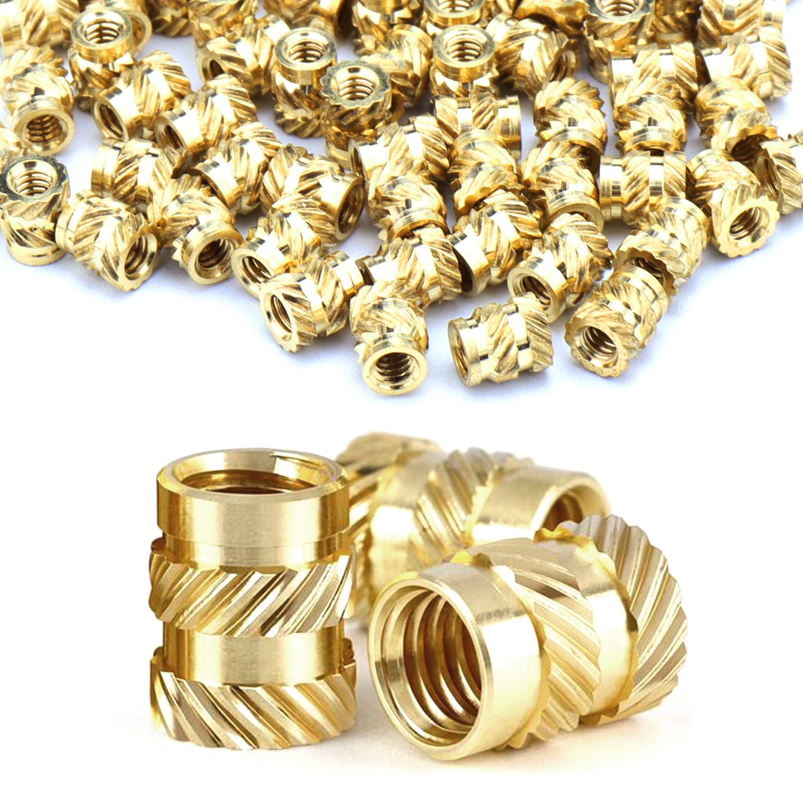 Fomiata Pack of 70 threaded inserts, M2.5 x 6 x 3.5 mm press-in nuts, brass embedding nuts, knurled nuts, plastic box for plastic parts by heat or ultrasound in 3D printer parts(M2.5*6*3.5mm-70pcs) — image 1
