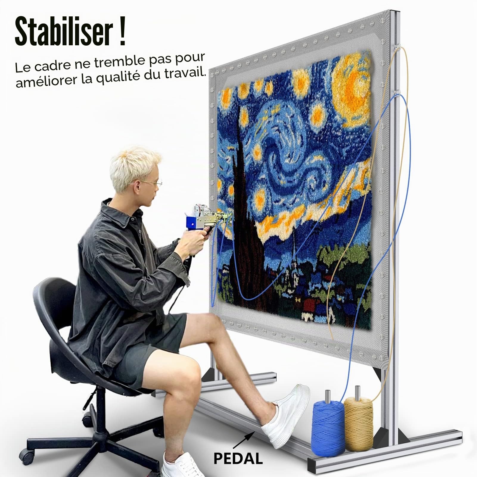 NODOCA Kit de tuftage pour Tapis, 135.9 cm, Cadre en Aluminium pour la Fabrication de Tapis, Support de Tissu de tuftage, Cadre de Tapis pour Fournitures de touffetage, kit de Pistolet à tufter