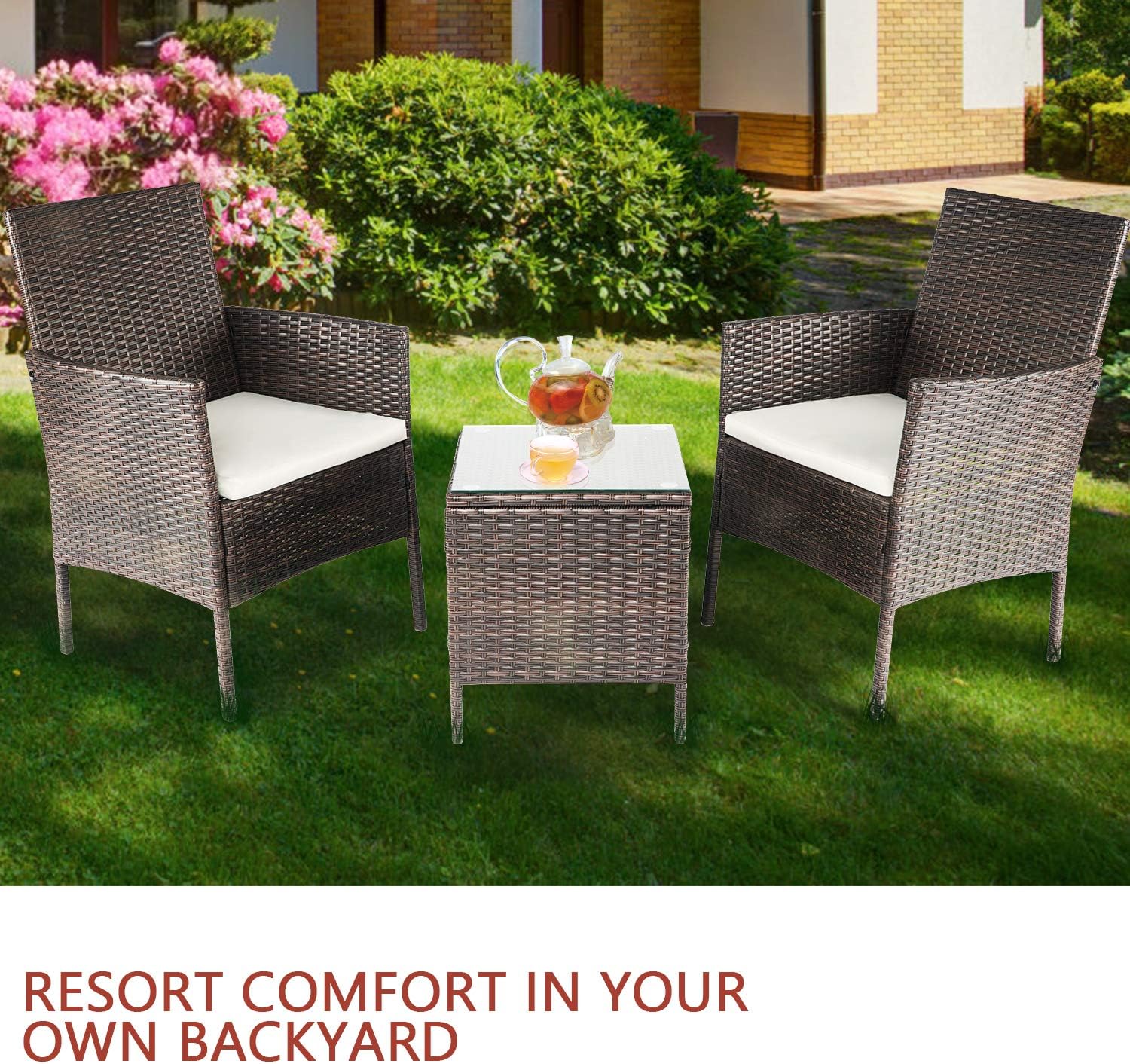 Buy Patiomore 3 Pieces Outdoor Bistro Set Cushioned Furniture Set Pe Wicker Patio Chairs With Coffee Table Brown Online In Indonesia B07s8zgymt Buy Patiomore 3 Pieces Outdoor Bistro Set Cushioned Furniture Set Pe Wicker Patio Chairs With Coffee Table Brown Online In Indonesia B07s8zgymt