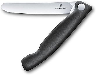 Victorinox Swiss Classic Foldable picnic knife for hiking, fruit, vegetables, bread rolls, sausage, with straight blade, extra sharp, Black