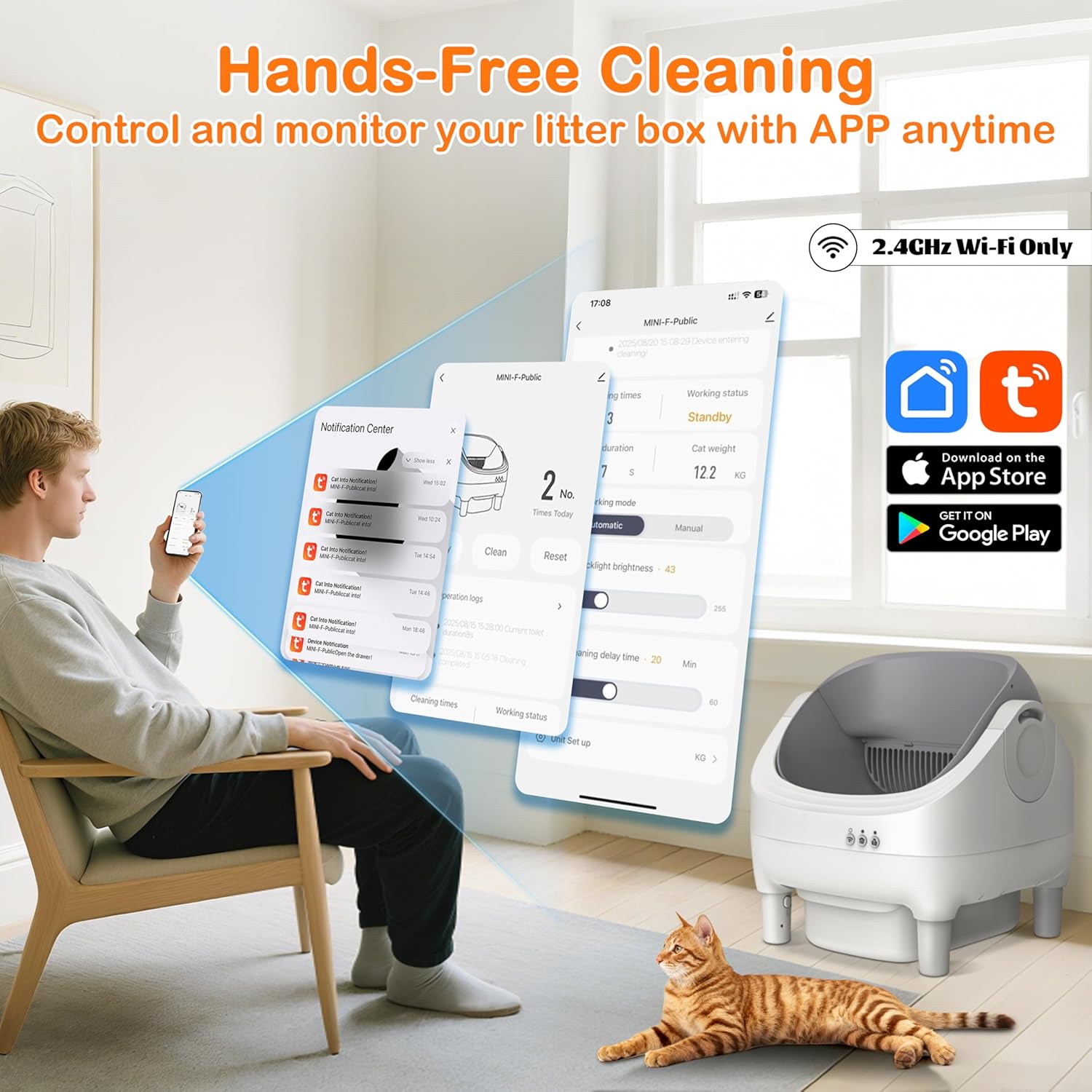 (Similar to the image)HIMIX Open-Top Automatic Cat Litter Box Self Cleaning, Smart Electric Robot Litter Box for Multiple Cats, APP Control via Tuya 2.4GHz WiFi, Odor-Free 10L Trash Bin, Washable Drum, Cat Safe Design XX-Large