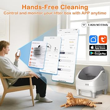 Open Top Automatic Cat Litter Box, Self Cleaning Robot with App Control