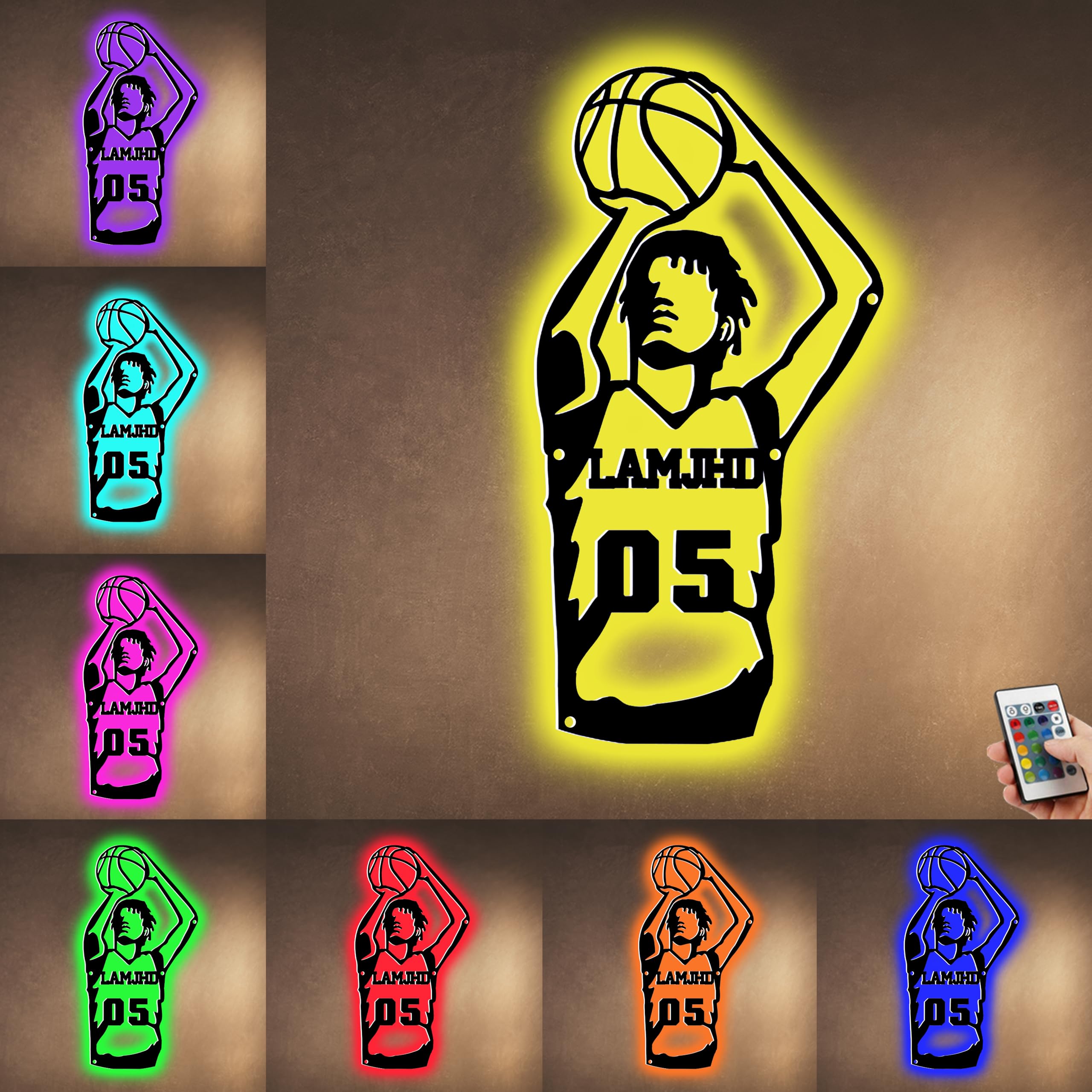 Pannello luminoso LED personalizzato in metallo per giocatore di basket, decorazione per la casa, sfondo della parete per gli appassionati di sport