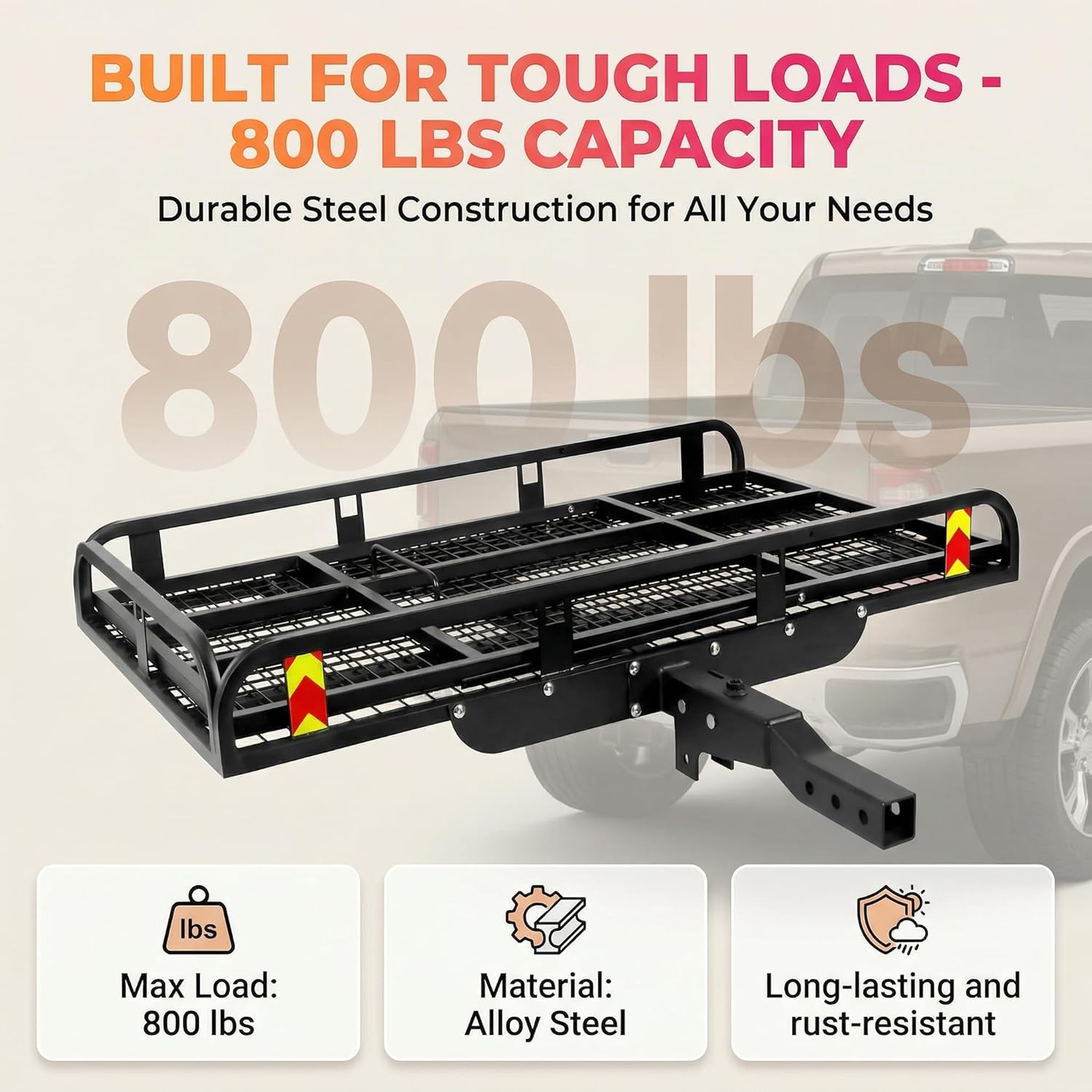 800 Lbs Load Capacity Hitch Cargo Carrier with Ramp, 50×28.3×5 in Trailer Hitch Cargo Carrier, Durable Hitch Mount Cargo Carrier for SUV, Pickup, Sedan - Heavy Duty Alloy Steel Material (Black)