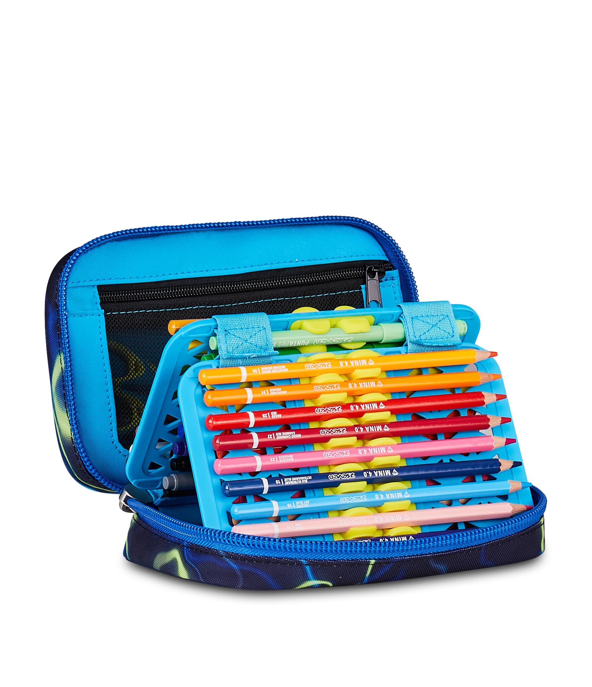 Seven Astuccio Scuola Speed Pad Plus ELECTRICVIBE BOY, Blu, Portapenne attrezzato, 45 pezzi, Planche amovibili, Tasca interna per cancelleria, Accessori Zaino, Scuola elementare e media, Bambino