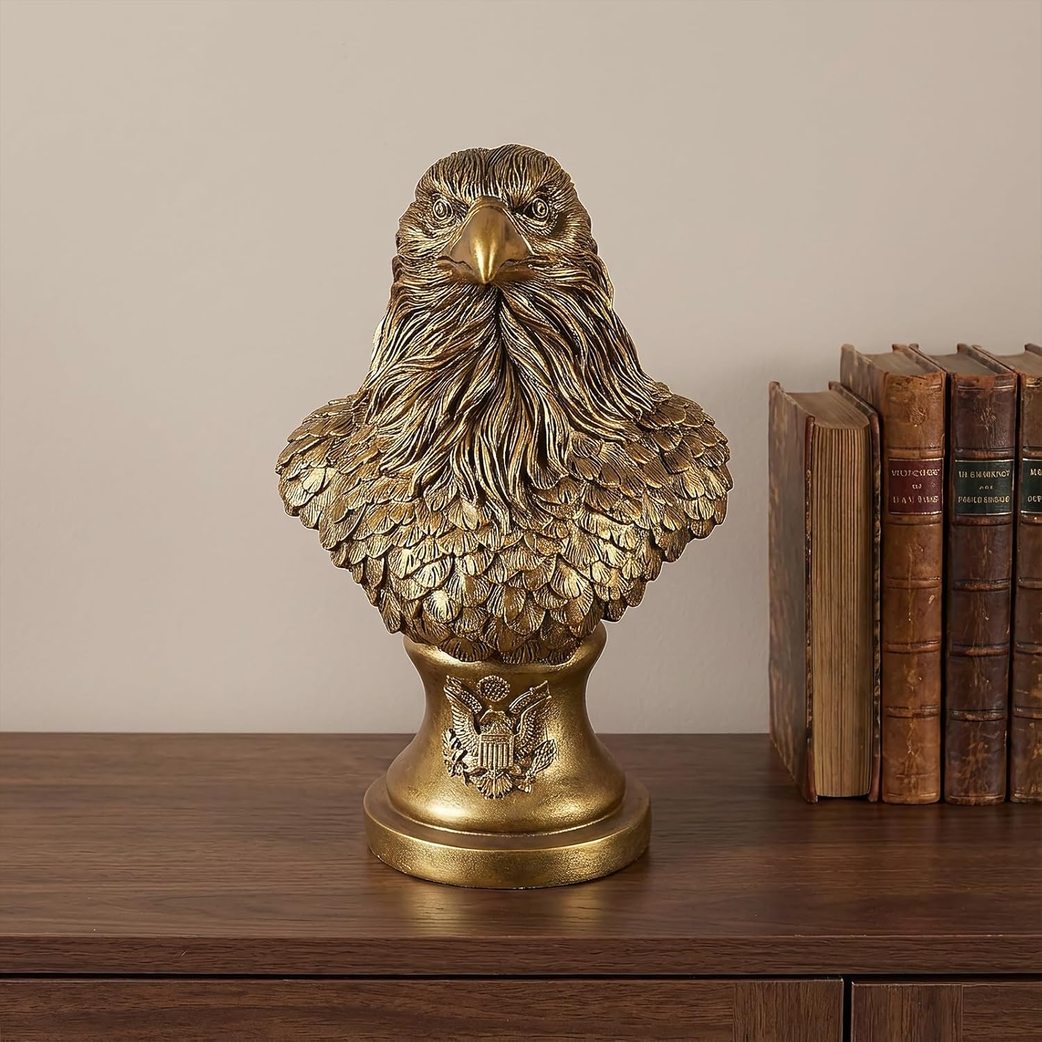 Realistic Bald Eagle Head Statue Antique Bronze - Wildlife Art - National Bird Sculpture for Living Room & Office
