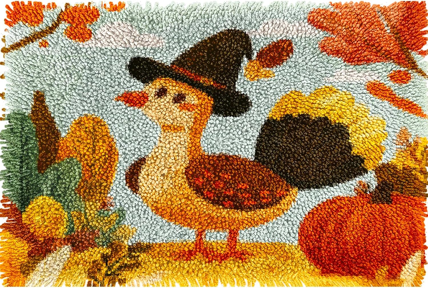 Latch Hook Rug Kit for Adults Thanksgiving Day Turkey and Pumpkin Pre-Printed Handmade Carpet Crochet Yarn Craft DIY Hook and Latch Door Mat Tapestry Home Floor Decoration 60x40cm(1)