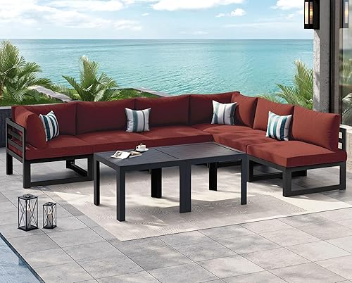 Miniatura 176 de NICESOUL 7 Piece White Powder-Coated Aluminum Patio Furniture with Fire Pit Table, 29 Inch Extra Wide Outdoor Sectional Sofa for 6, High-End Heavy