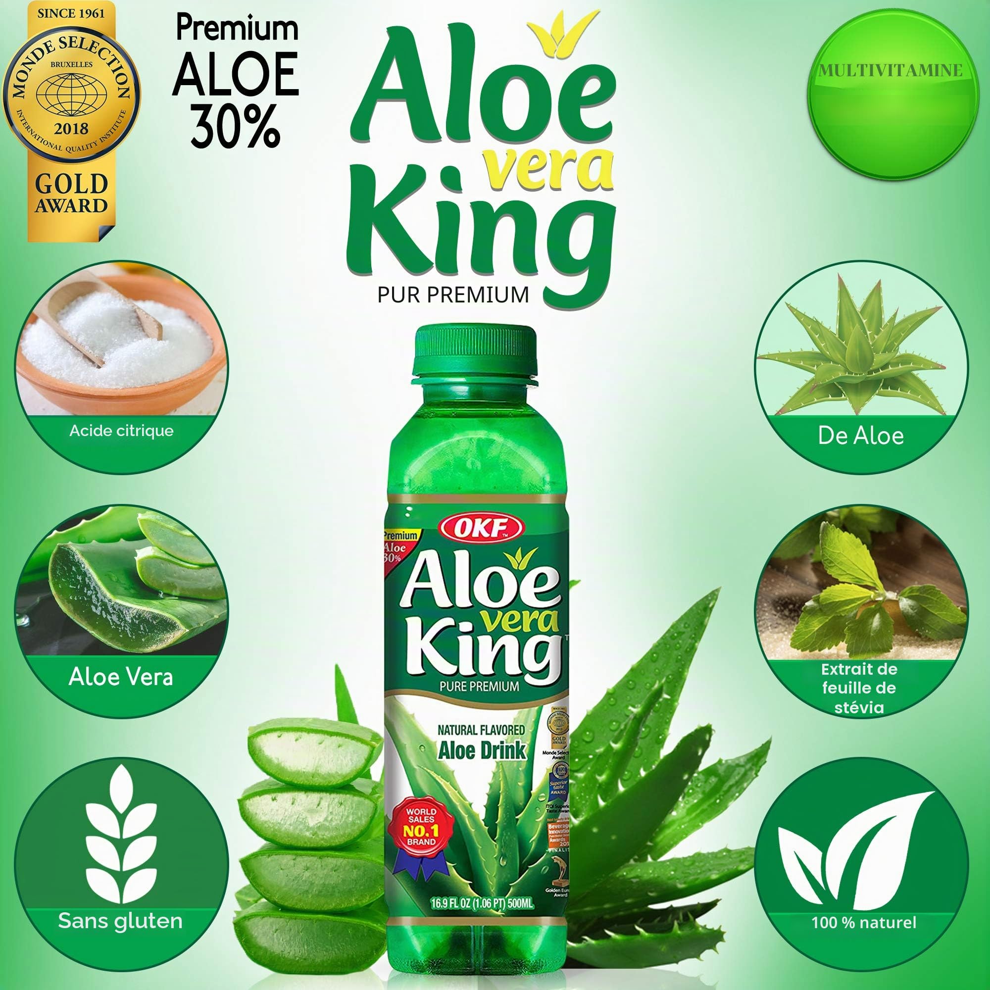 OKF Aloe Vera King Drink, Original, 500 ml (lot de 12)