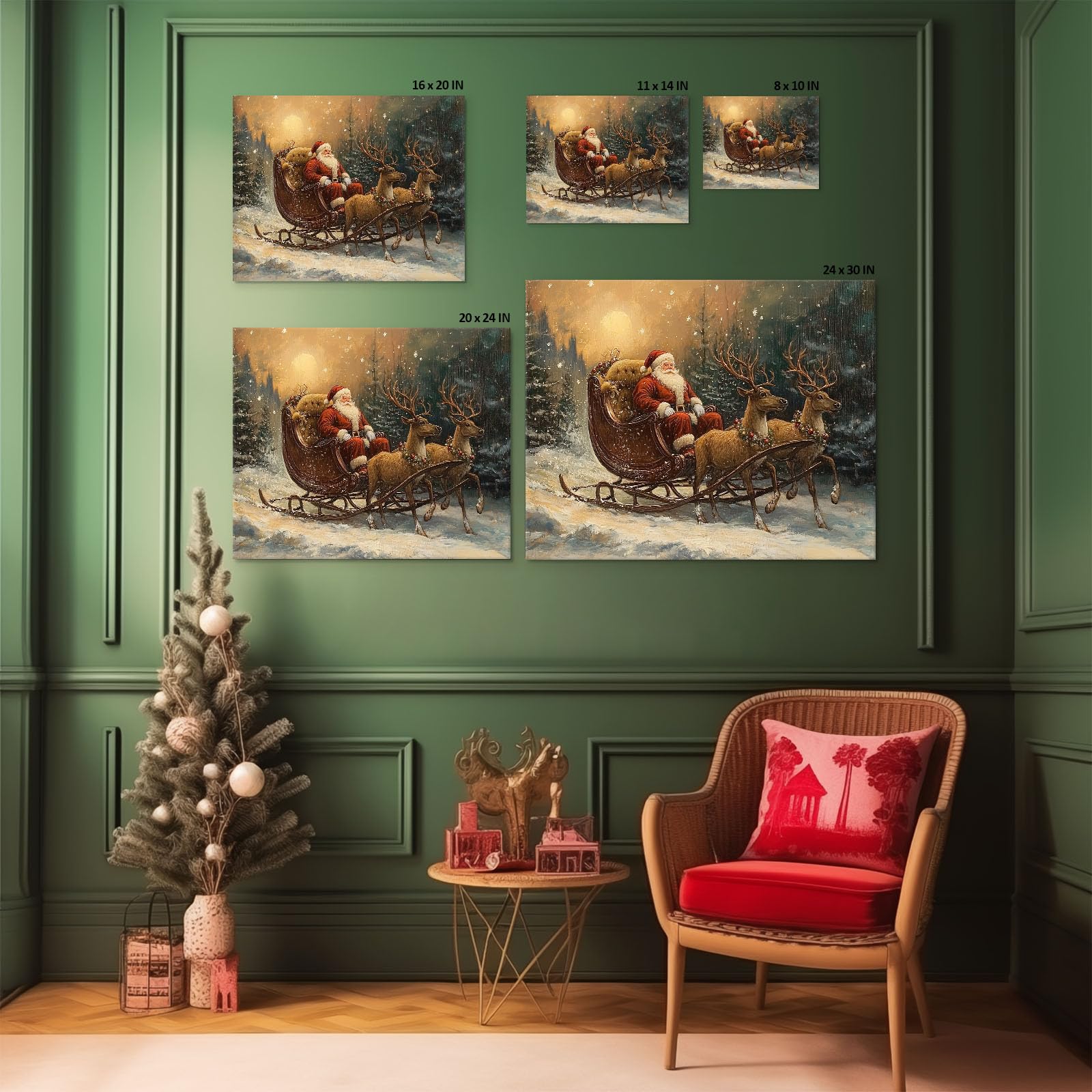 Amazon.com: Vintage Framed Canvas Wall Art Christmas Decor Santa