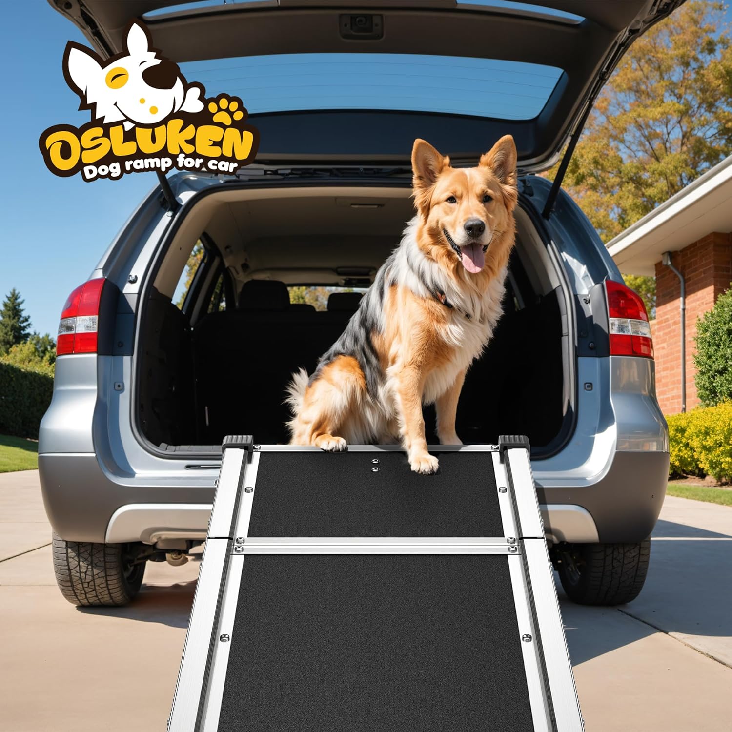 𝟐𝟎𝟐𝟓 𝐔𝐩𝐠𝐫𝐚𝐝𝐞𝐝 Dog Ramp for Truck (330 lbs), Extra L71” W17” Folding Pet Car Ramp for Large Dogs SUV with Heavy Duty Hinges, Anti-Slip Foldable Outdoor Dog Ramps for Car Side Door