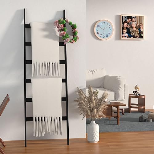Miniatura 5 de ZHOMUD Escalera para mantas, soporte para mantas de 6 niveles, estante de manta de 68.9 pulgadas de alto, estante de escalera contra la pared,