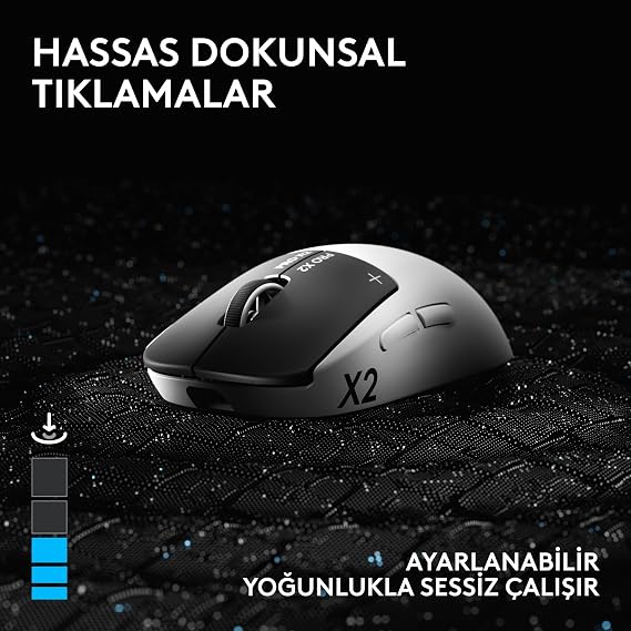 Logitech PRO X2 SUPERSTRIKE LIGHTSPEED Kablosuz Oyuncu Mouse, Ultra Hızlı Performans, Ultra Hafif (61 g), Özelleştirilebilir Click Haptics, USB-C Şarj, PC/Mac/Dizüstü Bilgisayar ile Uyumlu, Beyaz