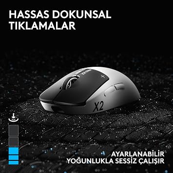 Logitech PRO X2 SUPERSTRIKE LIGHTSPEED Kablosuz Oyuncu Mouse, Ultra Hızlı Performans, Ultra Hafif (61 g), Özelleştirilebilir Click Haptics, USB-C Şarj, PC/Mac/Dizüstü Bilgisayar ile Uyumlu, Beyaz