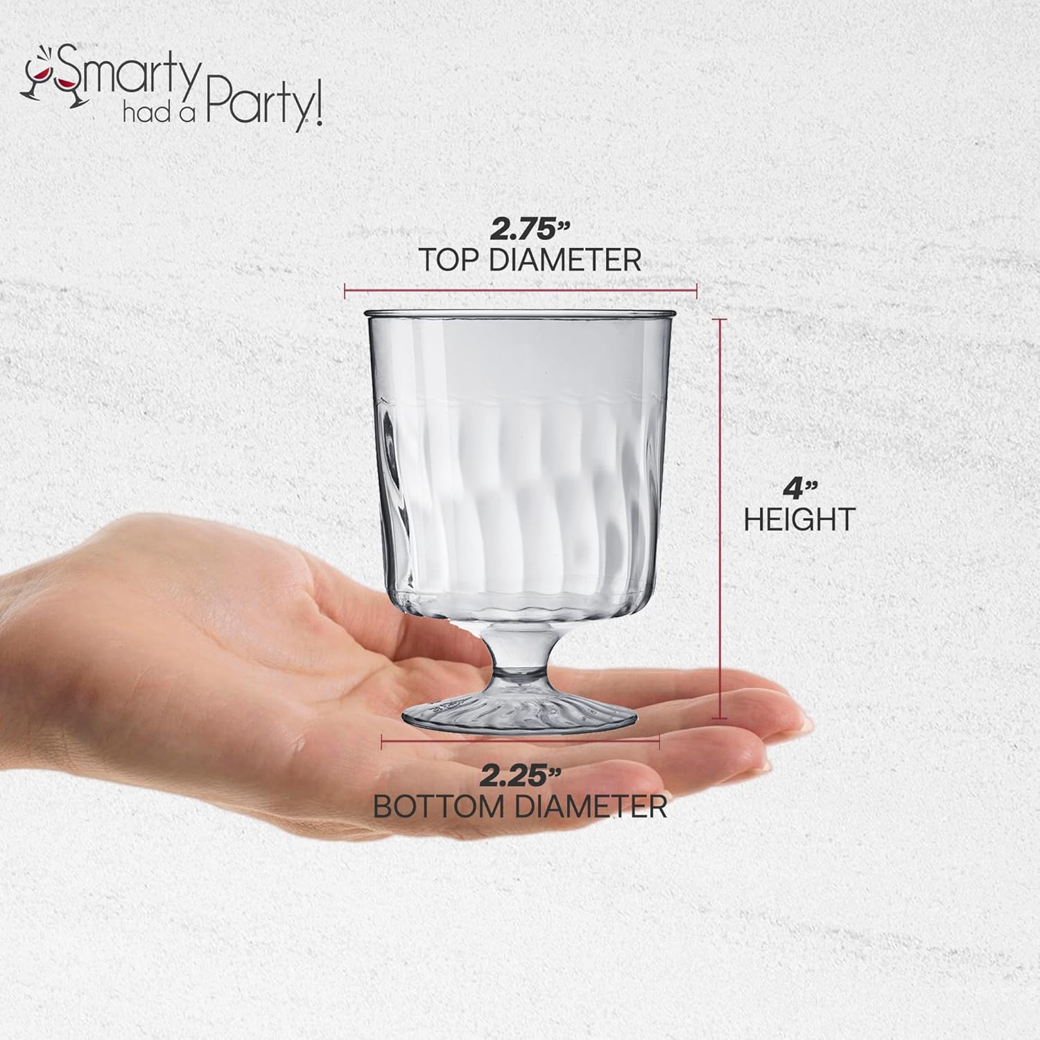 Smarty Had A Party Elegant 8 oz Plastic Wine Glasses with Stem – 4" Tall Disposable Water Goblets Bulk for Wedding, Wine Tasting & Cocktail Glasses Disposable Classy – BPA Free for Parties and Events - Image 3
