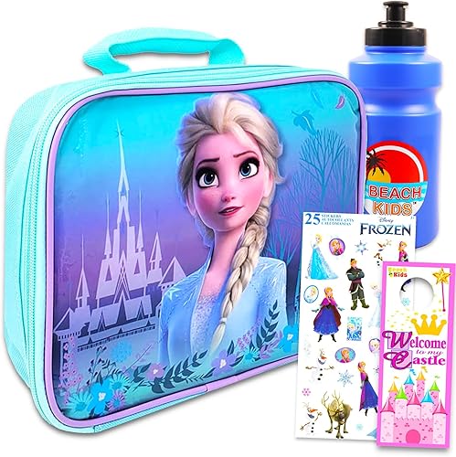 Disney Frozen Fiambrera y botella de agua para niños Paquete con Elsa y Anna suministros escolares más calcomanías y más (bolsa de almuerzo Disney
