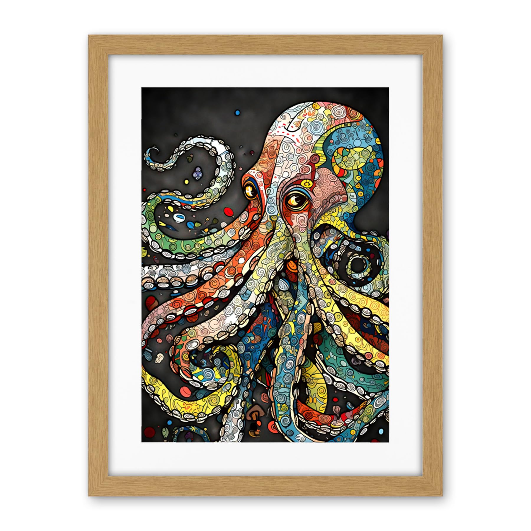 Artery8 Behind the Octopus Eyes Watercolour Pastel Colour Tentacle Doodle Pattern Artwork Framed Wall Art Print 18X24 Inch