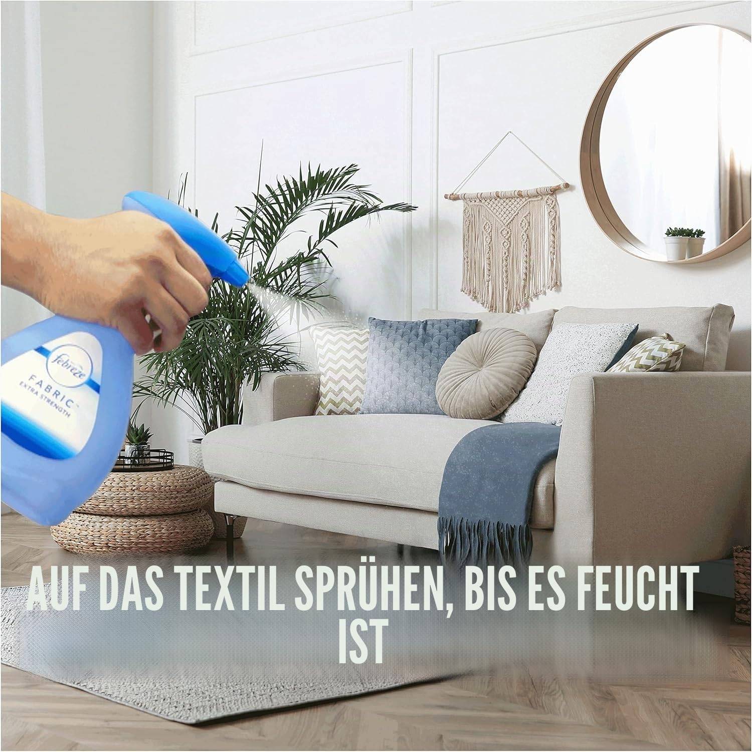 Febreze Textilerfrischer-Spray (500 ml x 8), frische Wäsche, 2-in-1, bekämpft Gerüche in Stoffen, hinterlässt einen frischen Duft