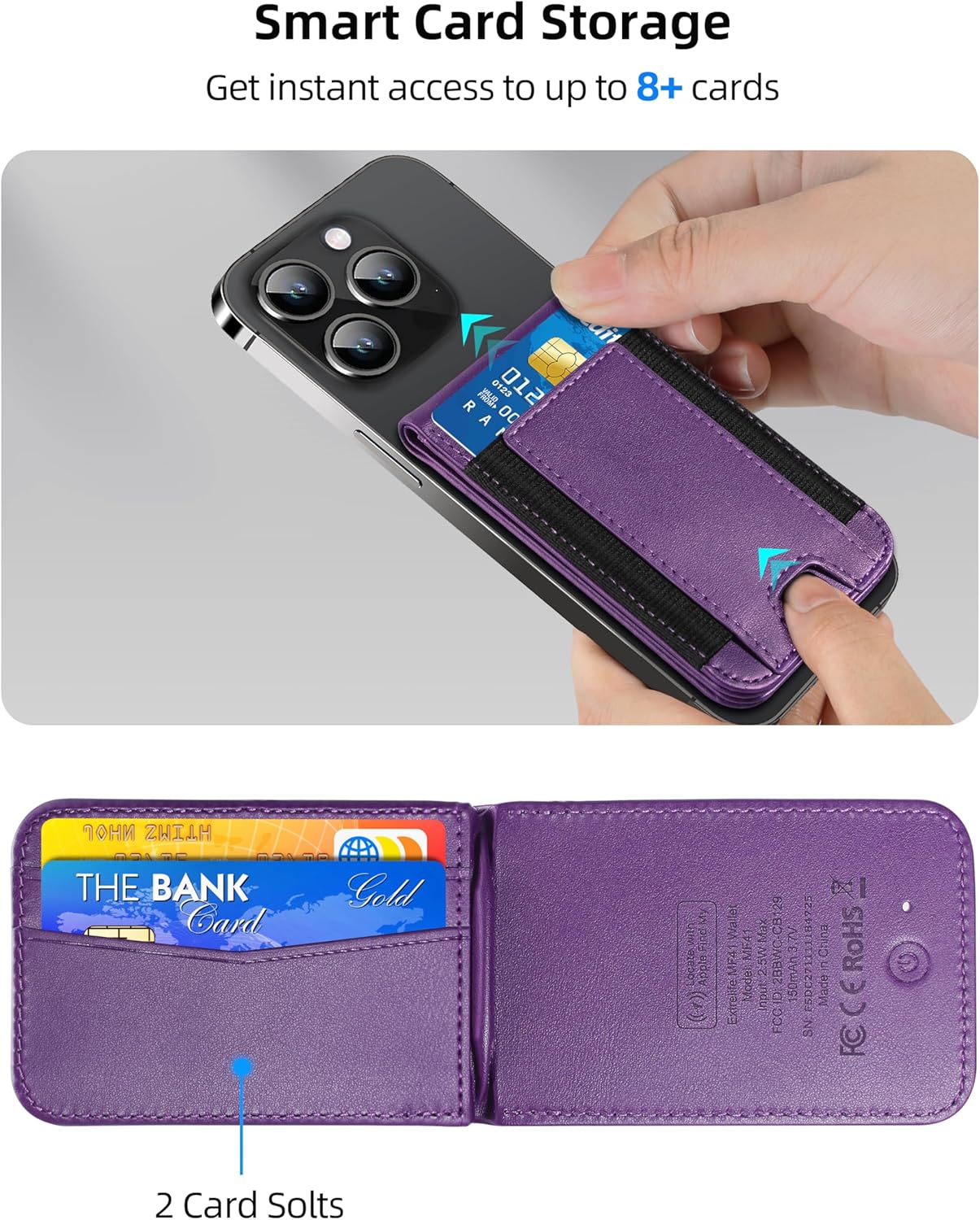 ExtreLife for Magsafe Wallet, Works with Apple Find My, 8-Card Holder, Adjustable Stand, Magnetic Wallet for iPhone 17/16/15/14 Pro Max/14 Pro/14/14 Plus/13/12 Series, RFID Blocking, Purple