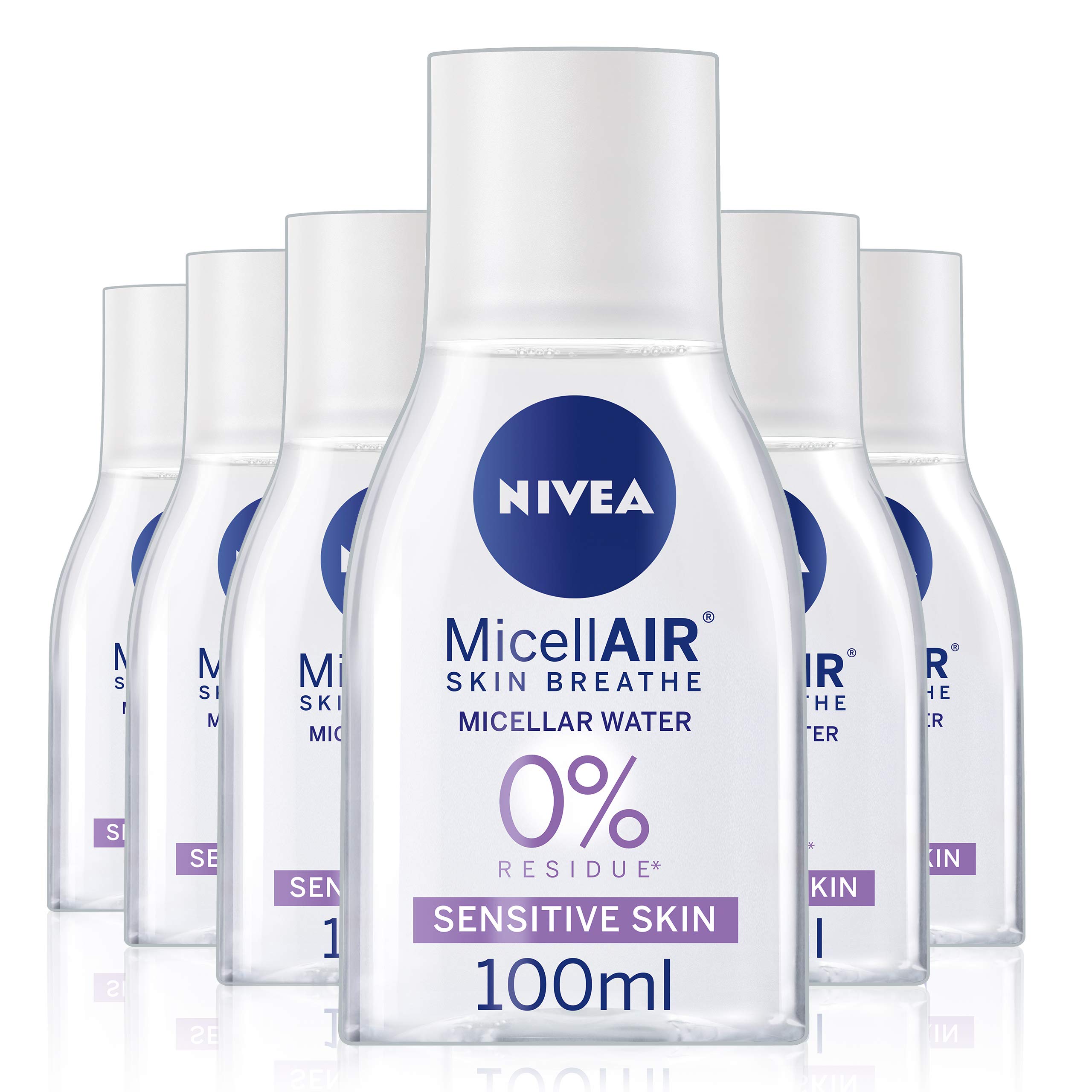 NIVEA MicellAIR Haut atmen Micellar Wasser 6er Pack (6 x 100 ml) 3in1 Sensitive Make-up Entferner Micellar Reinigungswasser Sanfte Feuchtigkeit für Frauen