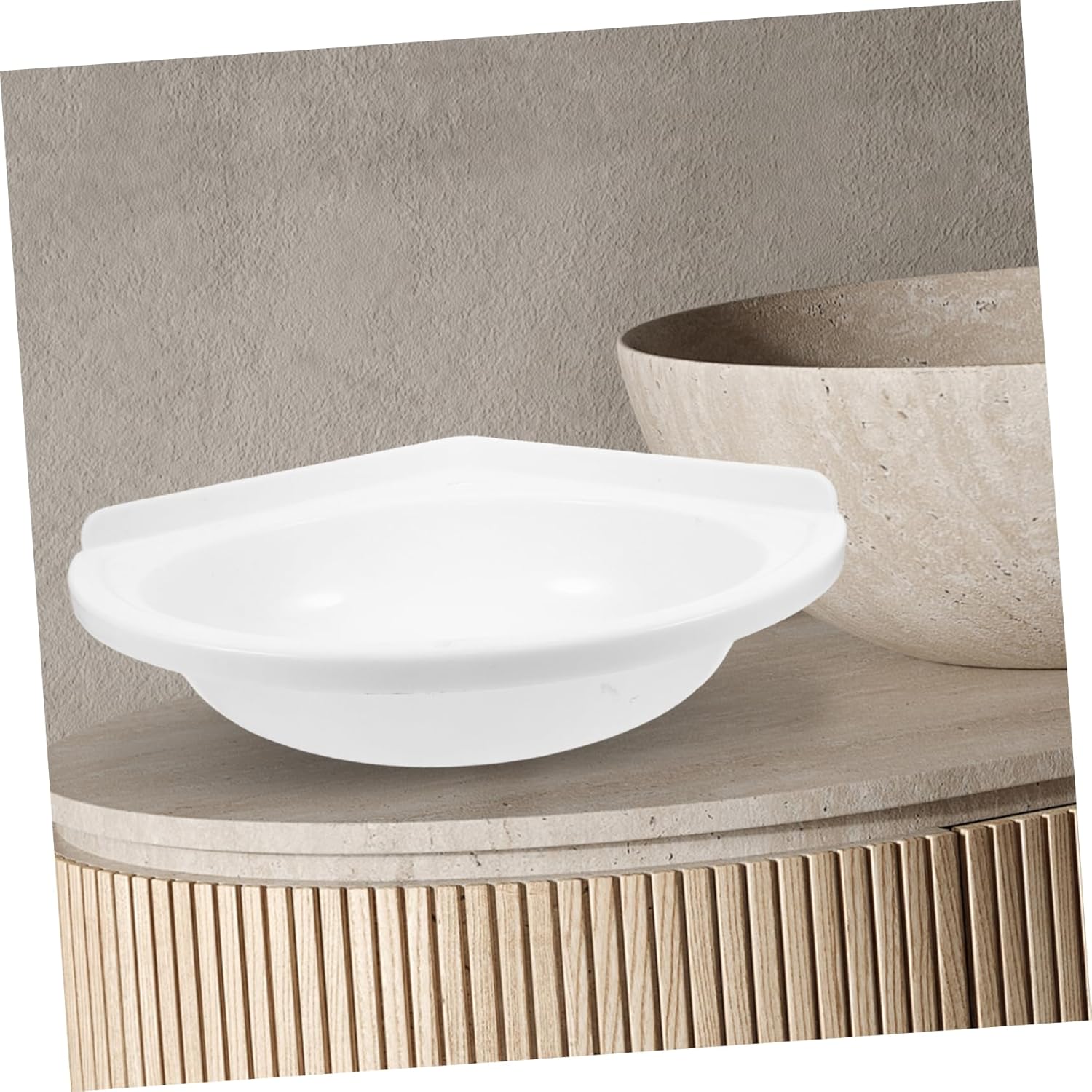 Wall Mounted Plastic Corner Sink Triangular Bathroom Wash Basin with Overflow for Restrooms Offices Hotels Space-Saving Design