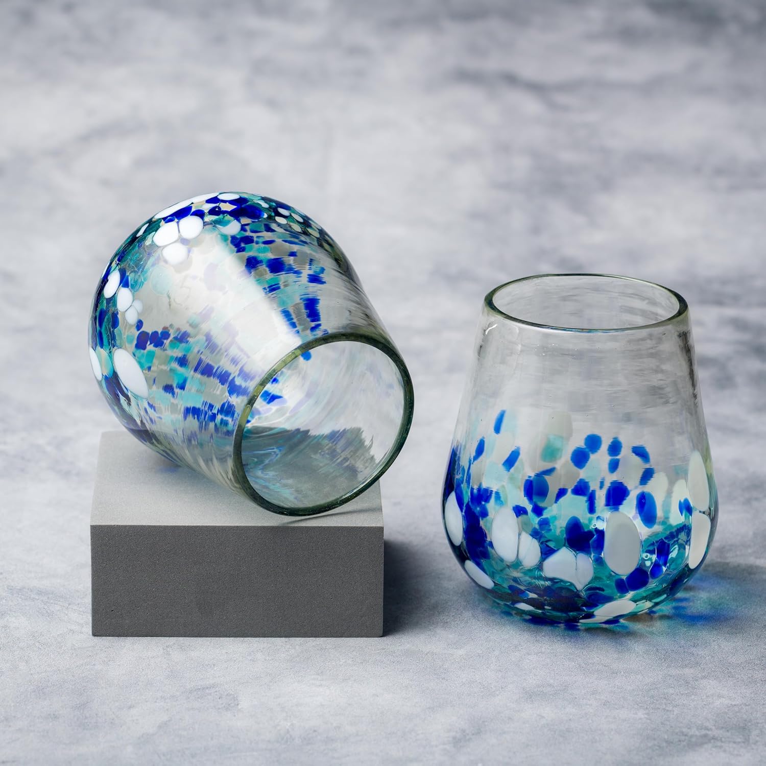 10 Strawberry Street Bahia Stemless Wine Handblown Mexican Glass, Set of 6