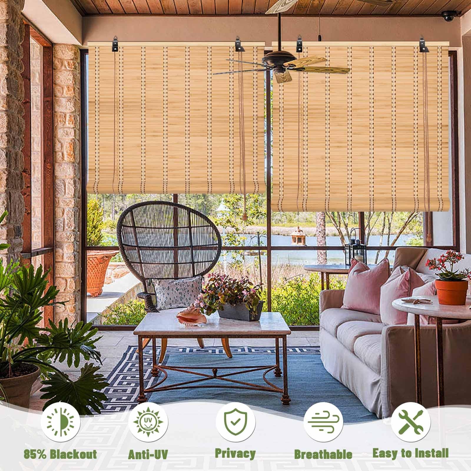 Store Enrouleur En Bambou Naturel – Occultant, Protection UV, Pour Terrasse, Véranda, Jardin, Tailles Sur Mesure (45 à 165 Cm)