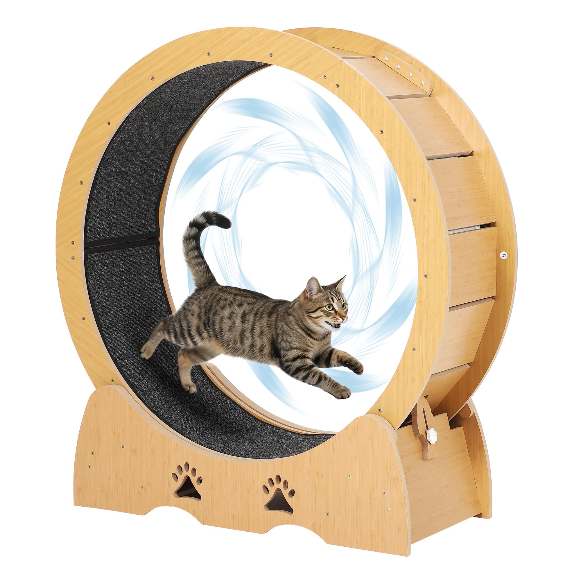 Garvee - Rueda de ejercicio de madera para gato de interior, alfombra extraíble silenciosa, ideal para el mantenimiento, la marcha y la salud de los gatitos, diseño natural